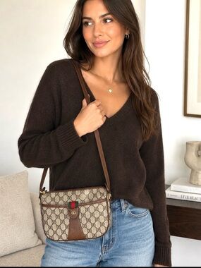Gucci authentic brown monogram coated canvas crossbody bag